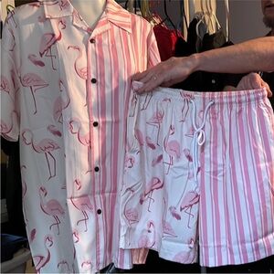 MENS Pink and White Striped Swim Trunks BRAND NEW